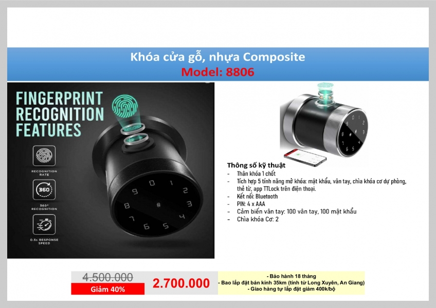 KHÓA ID CỬA NHỰA - 8806